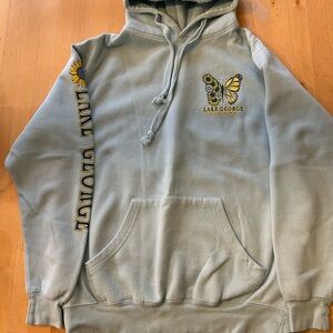 Lake George, NY Baby Blue Hoodie with Butterfly and Sunflower Design